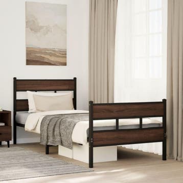 vidaXL Bedframe met hoofdbord en voetbord zonder matras, Huis en Inrichting, Slaapkamer | Bedden, Eenpersoons, Bruin, Verzenden