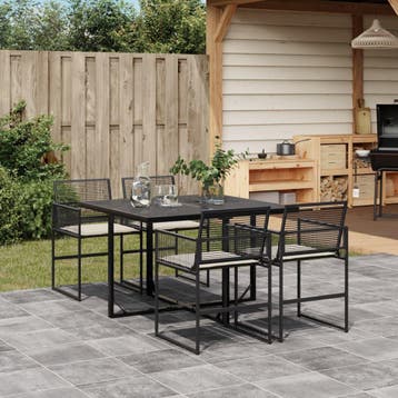 vidaXL 5-delige Tuinset met kussens poly rattan zwart, Verzenden, Nieuw, 4 zitplaatsen, Tuinset