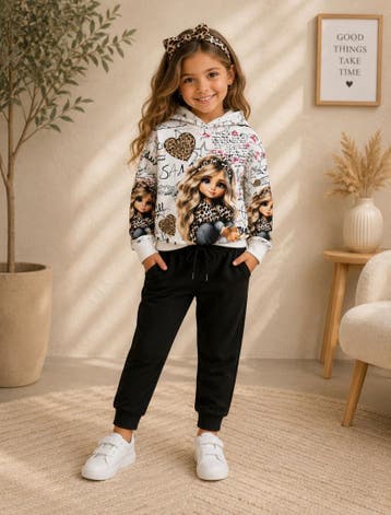 Velours meisjes joggingpak met trendy print, Ophalen of Verzenden, Nieuw