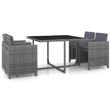 vidaXL 5-delige Tuinset met kussens poly rattan grijs, 4 zitplaatsen, Nieuw, Tuinset, Verzenden