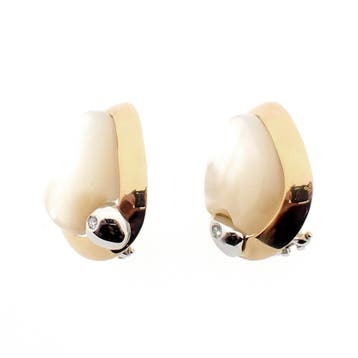Talento bicolor gouden oorbellen met parelmoer en diamant..., Gebruikt, Ophalen of Verzenden, Met edelsteen, Goud