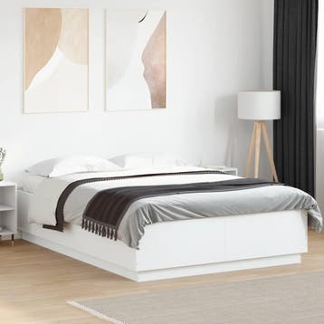vidaXL Bedframe met LED-verlichting bewerkt hout wit 150x200, Verzenden, Wit, Overige maten, 200 cm