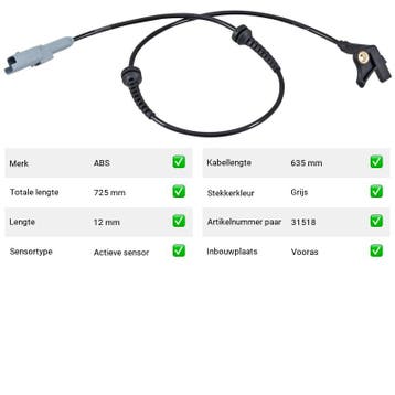 ABS Sensor Vooras Peugeot 3008 – Mega Korting, Verzenden, Nieuw, Peugeot