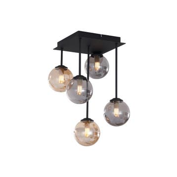Moderne plafondlamp zwart met amber en smoke glas 5-lichts, Verzenden, Nieuw, Metaal