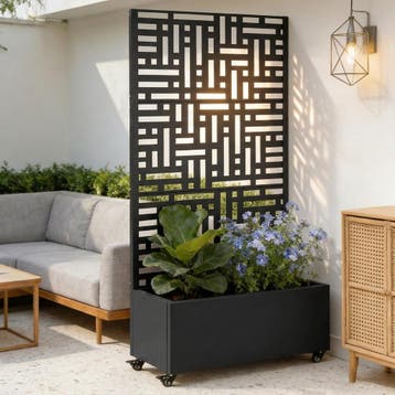 Tuinscherm Bernalda met plantenbak op wielen 186x120x40 cm z, Verzenden, Nieuw
