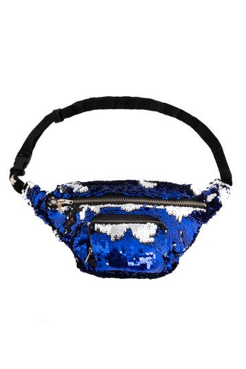 KIMU® Heuptasje Rond Voorvak Pailletten Blauw Zilver Heuptas, Ophalen of Verzenden, Nieuw, Overige typen