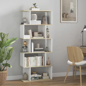 HOMCOM Scandinavische Boekenkast met 5 Vakken - Wit & Houtkl, Verzenden, Nieuw