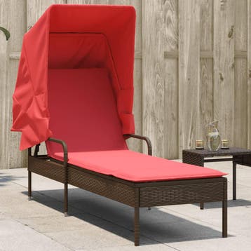 vidaXL Ligstoel met luifel bruin poly rattan, Verzenden, Nieuw