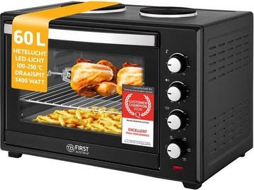 TZS First Austria Mini Oven 60L - 3400W - Zwart, Huis en Inrichting, Keuken | Keukenbenodigdheden, Verzenden, Nieuw