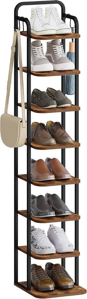 Schoenenkast - Schoenenrek - 135x30x27 cm - Bruin/Zwart - Hz, Verzenden, Zo goed als nieuw