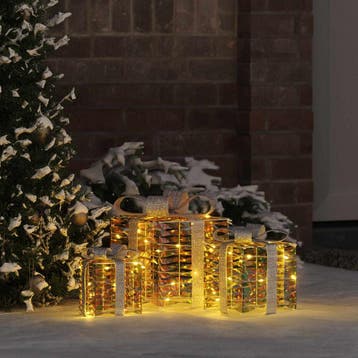 vidaXL Verlichte kerstcadeau doos 3 st 150 LEDs Warmwit, Verzenden, Nieuw