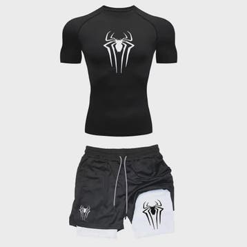 Heren Sport Set: Compressie T-shirt & Short met Spider Print, Verzenden, Nieuw