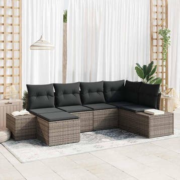 vidaXL Tuin Sofa Set 6 st Grijs poly rattan, Verzenden, Nieuw, Rotan, 6 zitplaatsen