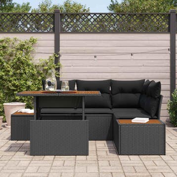 vidaXL Tuin Sofa Set 5 st Zwart Poly riet, Verzenden, Nieuw, Rotan, 5 zitplaatsen