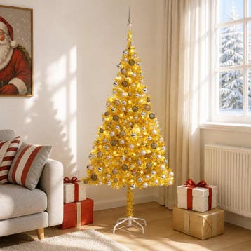 vidaXL Kunstkerstboom met verlichting en kerstballen 210 cm, Verzenden, Nieuw