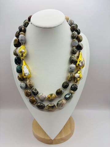 Ketting met Ocean Jasper van AAA-kwaliteit en Biwa-parels. -