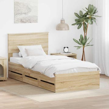 vidaXL Bedframe met lade Sonoma Eiken 100 x 200 cm, Eenpersoons, Bruin, Verzenden, Nieuw