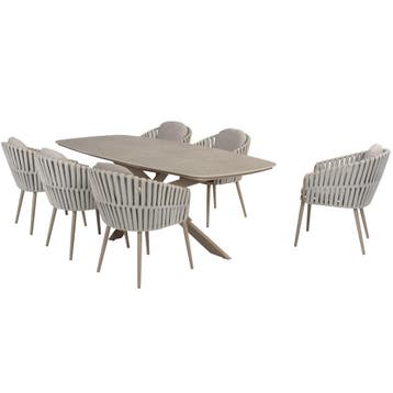 Eva Prado dining tuinset 240x105xH75 cm 7 delig latte met, Ophalen of Verzenden, Nieuw