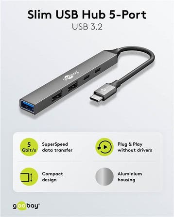 Slimme 5-Poorts USB Hub – USB-C™ naar USB-C™ / USB-A – 5, Ophalen of Verzenden, Nieuw