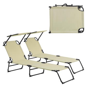 Ligbed ligstoel 187x53x27 cm met luifel set van 2 crème, Tuin en Terras, Tuinsets en Loungesets, Verzenden, Nieuw