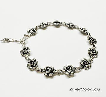 925 zilveren rozen armband oxide, Verzenden, Nieuw, Zilver