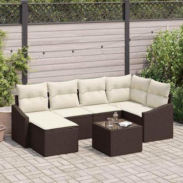 vidaXL Tuin Eetset 7 st Bruin en Crème, Verzenden, Nieuw, Rotan, 7 zitplaatsen
