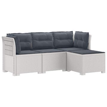 vidaXL 4-Persoons Tuinbank met Kussens Rieten Look PP Wit, Verzenden, Nieuw