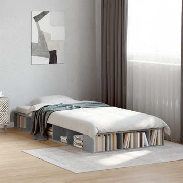 vidaXL Bedframe met opslag Betongrijs 80 x 200 cm Bewerkt, Verzenden, Nieuw, Grijs, Hout