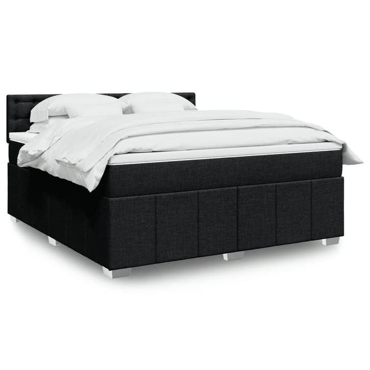 vidaXL Boxspring met matras stof zwart 180x200 cm, Huis en Inrichting, Slaapkamer | Bedden, 80 cm, 200 cm, Zwart, Eenpersoons