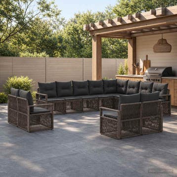 vidaXL Tuinbankenset 12 st Grijs poly rattan, Verzenden, Nieuw, 2 zitplaatsen