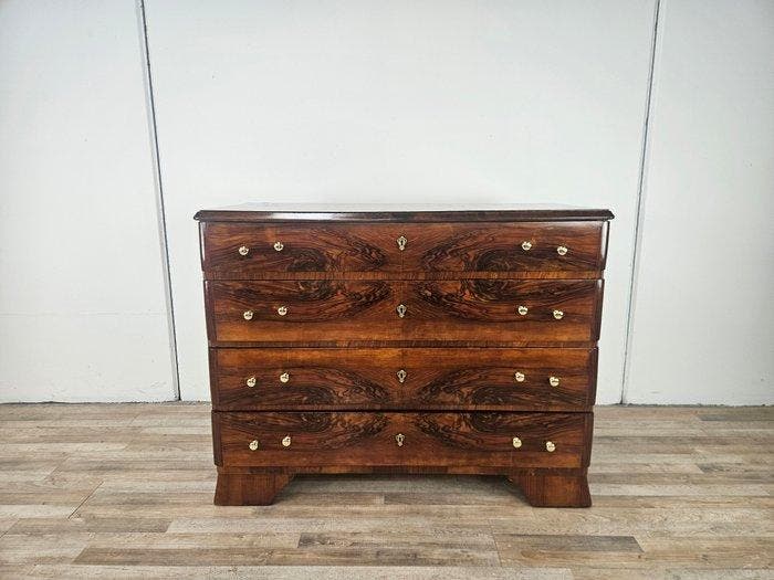 Ladekast - Commode Art Deco in fineer van walnoot en messing, Antiek en Kunst, Kunst | Designobjecten