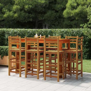 vidaXL 9-delige Tuinbarset massief acaciahout, Verzenden, Nieuw, Hardhout, 8 zitplaatsen