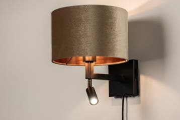 Rietveld Wandlampen - Zwart, Taupe - Stof, Metaal, Verzenden, Nieuw
