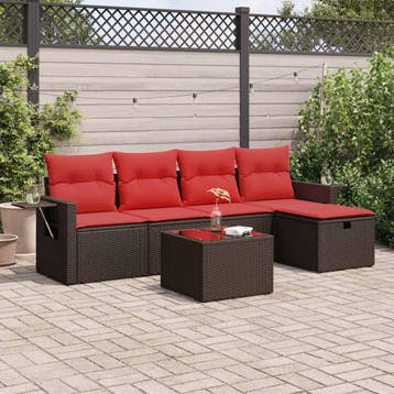 vidaXL 6-delige Loungeset met kussens poly rattan bruin, Verzenden, Nieuw, 5 zitplaatsen, Loungeset