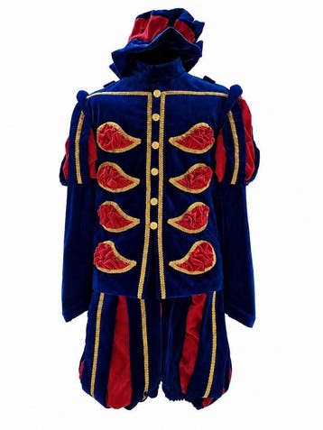 Fluweel Hoofdpietenpak Luxe Blauw-Rood - S, Verzenden, Nieuw