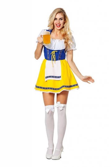 Biermeisje outfit geel/blauw, Kleding | Dames, Carnavalskleding en Feestkleding, Ophalen of Verzenden, Nieuw