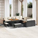vidaXL Tuinbankenset met kussen 13 pcs Zwart en Crème, Verzenden, Nieuw, Rotan