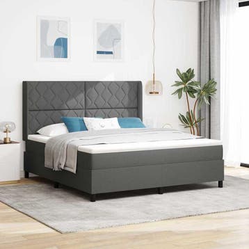 vidaXL LED Box Spring Bed met hoofdeinde Donkergrijs 180 x, Verzenden, Nieuw, Grijs, Stof