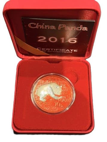 Chinese Panda 30 gram 2016 (Space Red) (500 oplage), Verzenden, Oost-Azië, Losse munt, Zilver