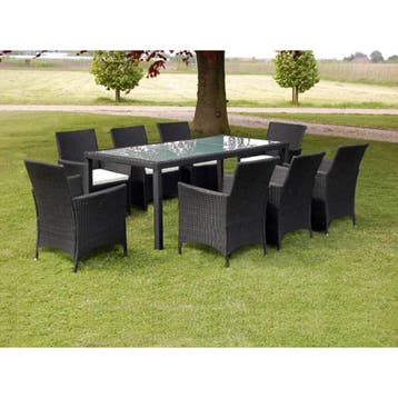 vidaXL 9-delige Tuinset met kussens poly rattan zwart, Verzenden, Nieuw, 8 zitplaatsen, Tuinset
