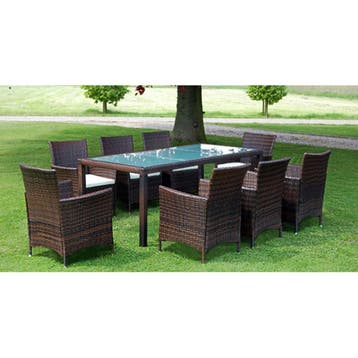 vidaXL 9-delige Tuinset met kussens poly rattan bruin, Verzenden, Nieuw, 8 zitplaatsen, Tuinset