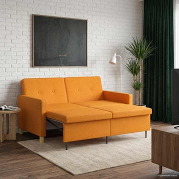 vidaXL Uittrekbare Slaapbank Donkergeel Stof, Huis en Inrichting, Banken | Bankstellen, Verzenden, Nieuw, Stof, Minder dan 150 cm