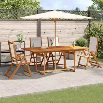 vidaXL 5-delige Tuinset massief acaciahout en textileen, 4 zitplaatsen, Nieuw, Tuinset, Verzenden