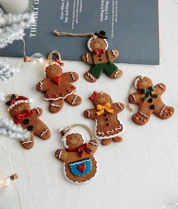 6-Delige Peperkoek Man Kerstboomversiering Hanger Set, Verzenden, Nieuw