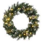 vidaXL Kerstkrans met LED-lampjes 60 cm PVC groen, Verzenden, Nieuw