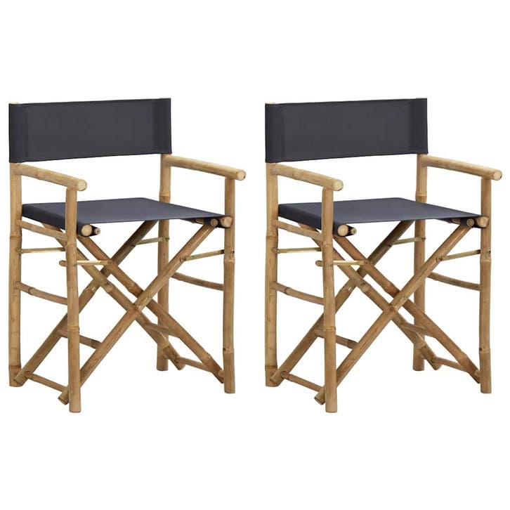 vidaXL Regisseursstoelen 2 st inklapbaar donkergrijs bamboe, Tuin en Terras, Tuinstoelen, Nieuw, Hout, Verzenden