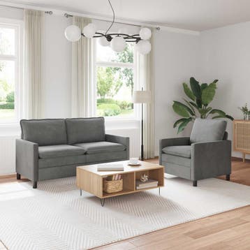 vidaXL Bankstel 2 st Donkergrijs Fluweel, Huis en Inrichting, Banken | Bankstellen, Verzenden, Nieuw, Stof, Minder dan 150 cm