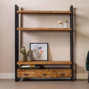 Boekenkast Mangohout Britt 150 cm, Verzenden, Nieuw, Overige houtsoorten, Industriële meubels