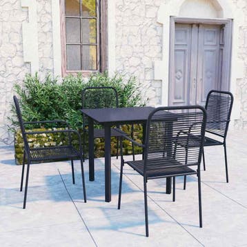 vidaXL 5-delige Tuinset glas en staal zwart, Tuin en Terras, 4 zitplaatsen, Verzenden, Nieuw, Rvs