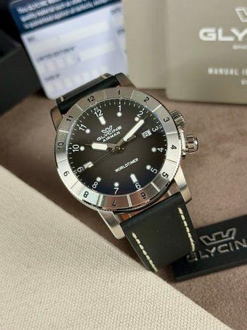 Glycine - Airman Contemporary Worldtimer black Date - Zonder, Nieuw